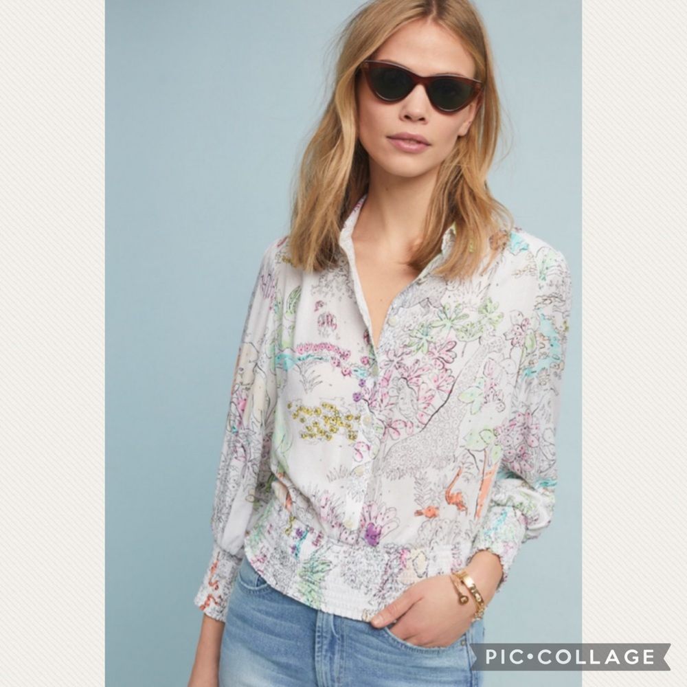 Anthropologie Maeve Jungle Rosa Blouse in Ivory
